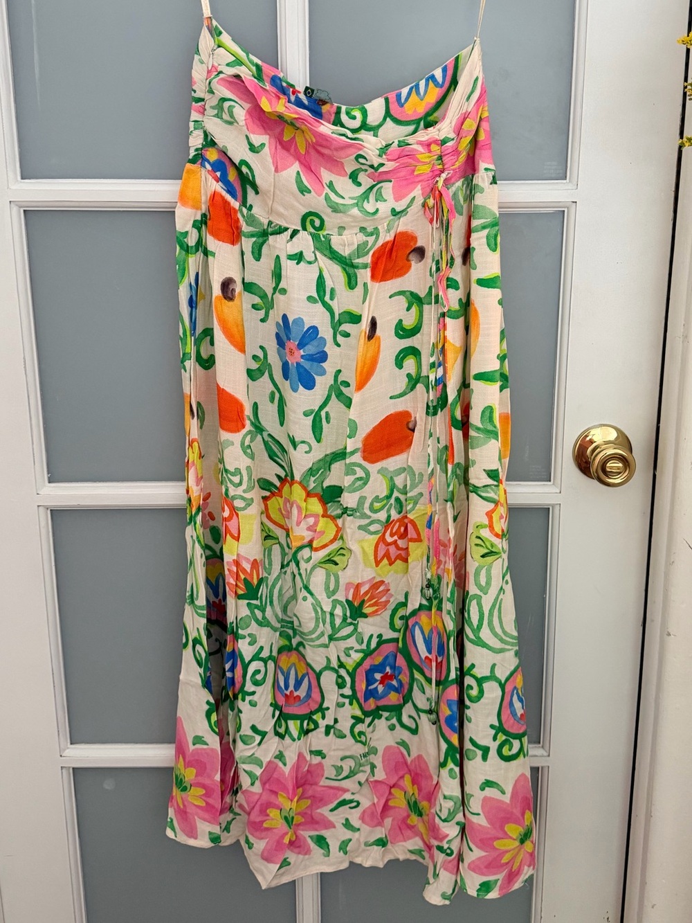 FARM Rio Floral Slip Maxi Skirt with slip in Cream with Multicolor Bloom Print